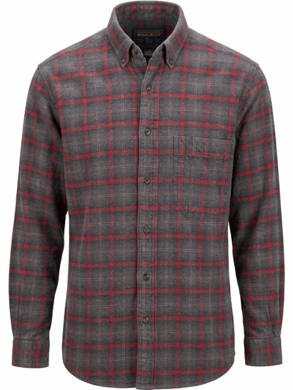 Woolrich 100% Cotton Flannel Shirt M – Gray Red Plaid